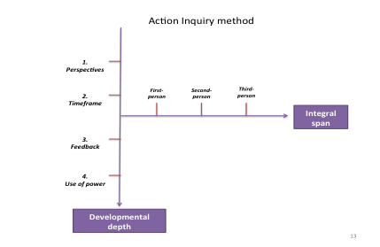 Figure 3. Action Inquiry Method. This illustrates the dialectic nature of the method that acknowledges the variety of motivations, developmental and non-developmental, that may influence any action. 